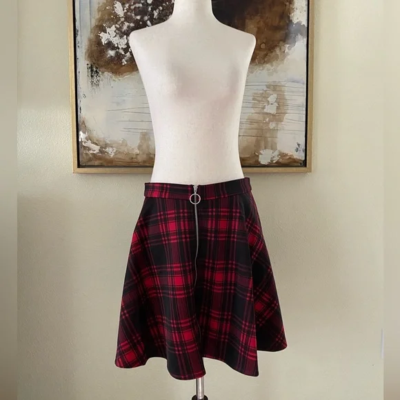 Hot Topic Skirts Hot Topic Red And Black Plaid Oring Skirt